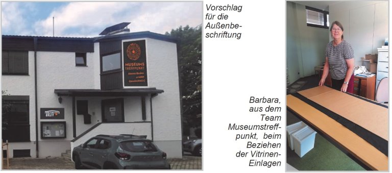 Außenbeschriftung und beim Beziehen der Vitrinen